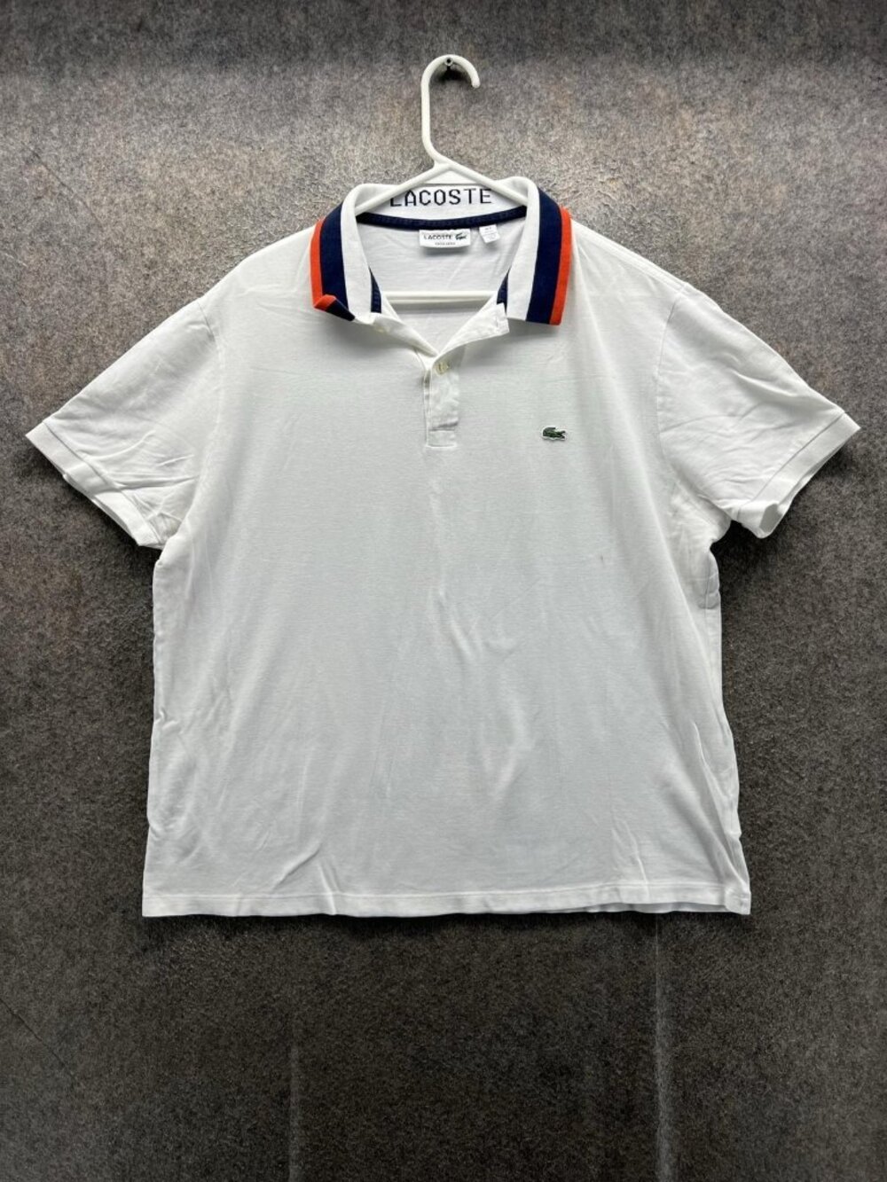 Lacoste Polo Shirt Men 2XL White Contrast Collar Croc Logo Casual Knit Cotton